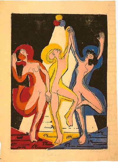 Colourful dance - Colour-woodcut, Ernst Ludwig Kirchner